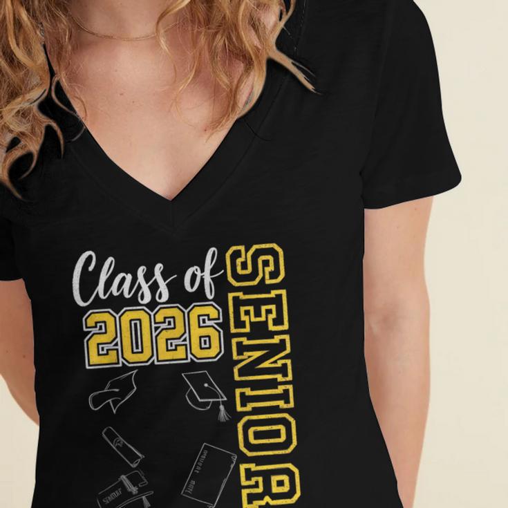 Class Of 2026 Senior 26 High School Graduation -Gold Women's Jersey Short Sleeve Deep V-Neck Tshirt