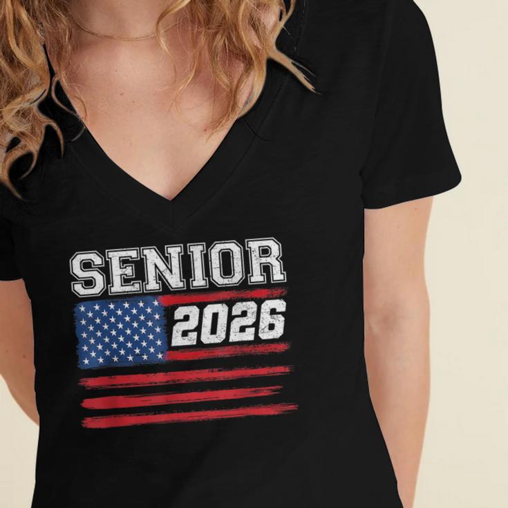 Class Of 2026 Senior Back To School American Flag Graduation Women's Jersey Short Sleeve Deep V-Neck Tshirt