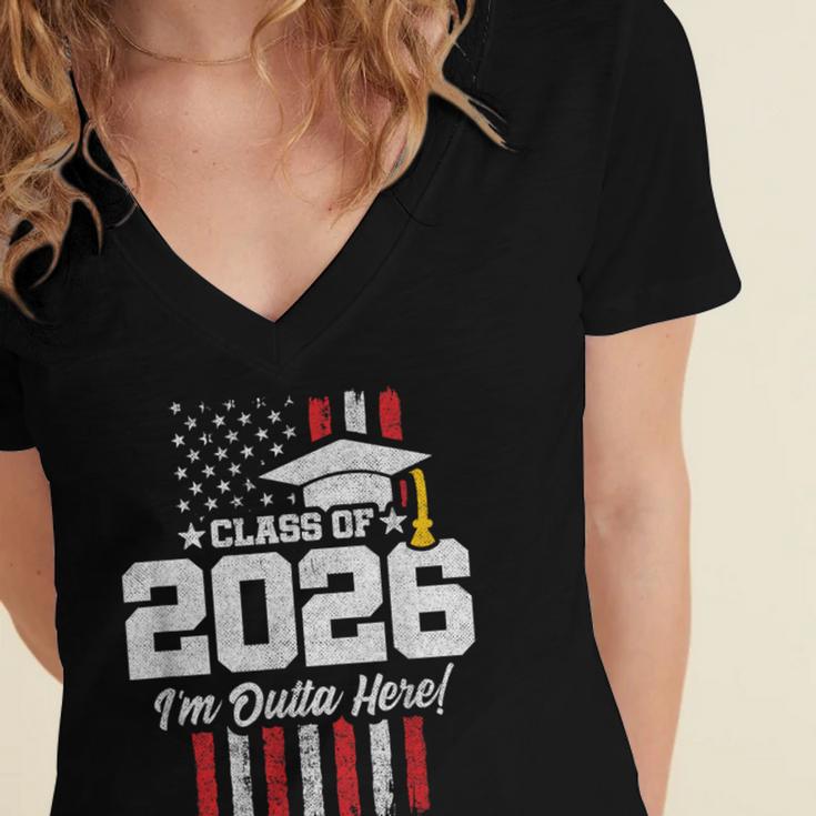 Class Of 2026 Senior Graduation American Flag Senior 2026 Women's Jersey Short Sleeve Deep V-Neck Tshirt