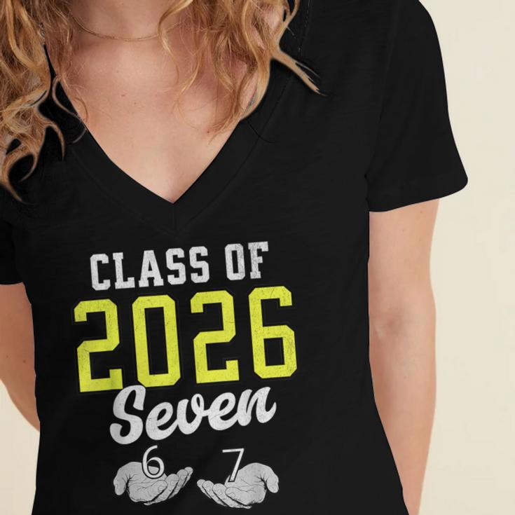 Class Of 2026 Six Seven Senior Yellow Graduation 6 7 Women's Jersey Short Sleeve Deep V-Neck Tshirt