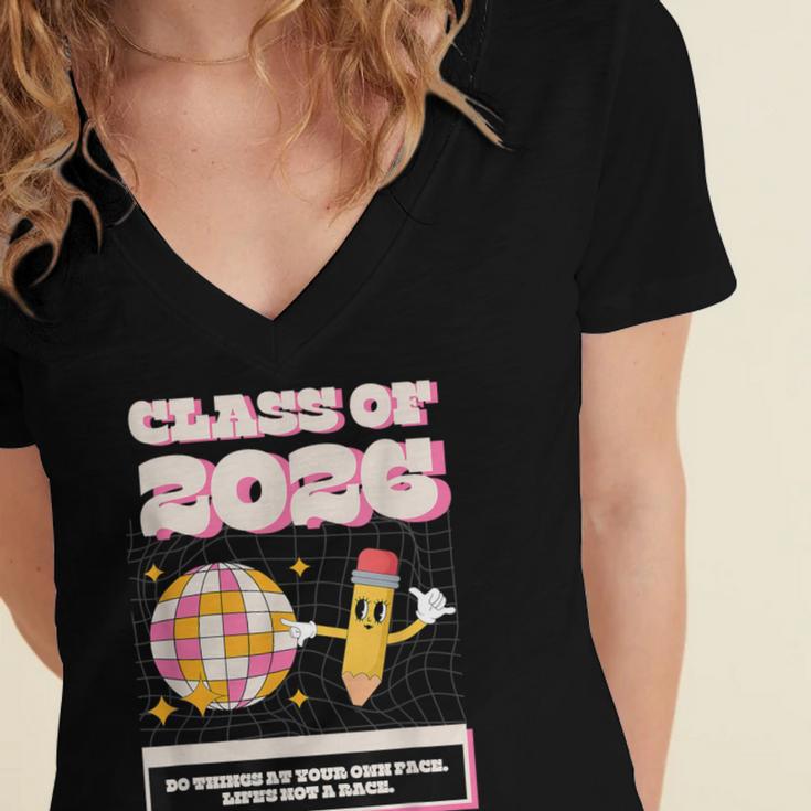 Class Of 2026 Students Graduate 2026 Graduation Women's Jersey Short Sleeve Deep V-Neck Tshirt
