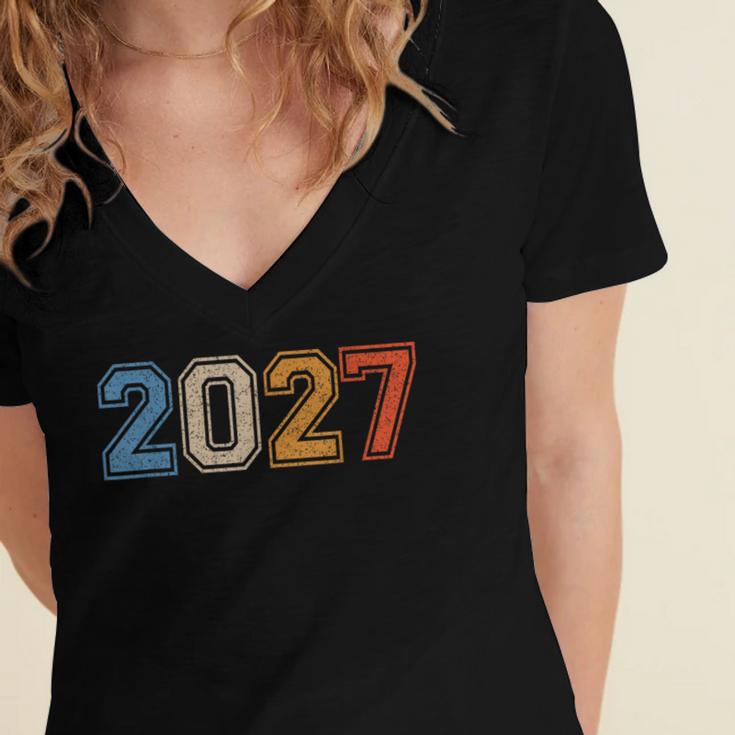 Class Of 2027 Graduate Shirts For Men Women Graduation Retro Women's Jersey Short Sleeve Deep V-Neck Tshirt