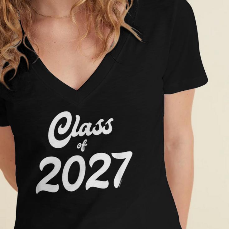 Class Of 2027 Graduation School Spirit Her Senior Class Women's Jersey Short Sleeve Deep V-Neck Tshirt
