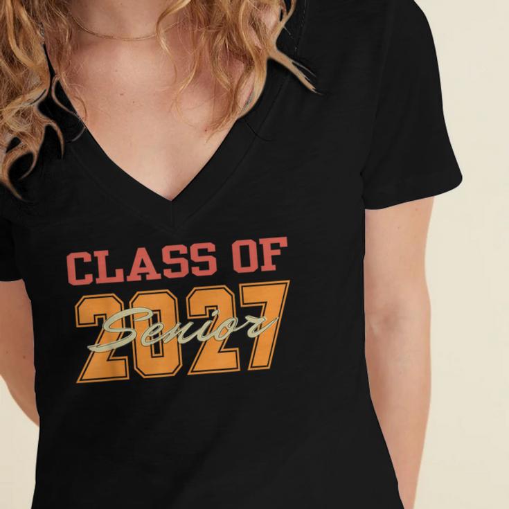 Class Of 2027 Graduation Senior Back To School 2026 Graduat Women's Jersey Short Sleeve Deep V-Neck Tshirt