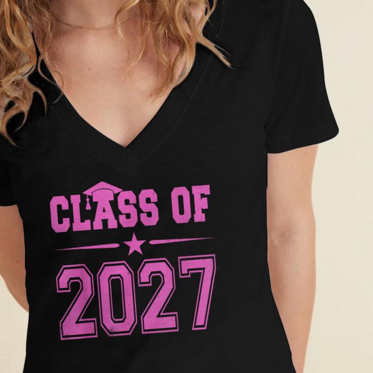 Class Of 2027 Pink Girls Shirt Graduation Women's Jersey Short Sleeve Deep V-Neck Tshirt