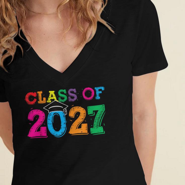 Class Of 2027 Shirt For Boys And Girls Fun 2027 Graduation Women's Jersey Short Sleeve Deep V-Neck Tshirt