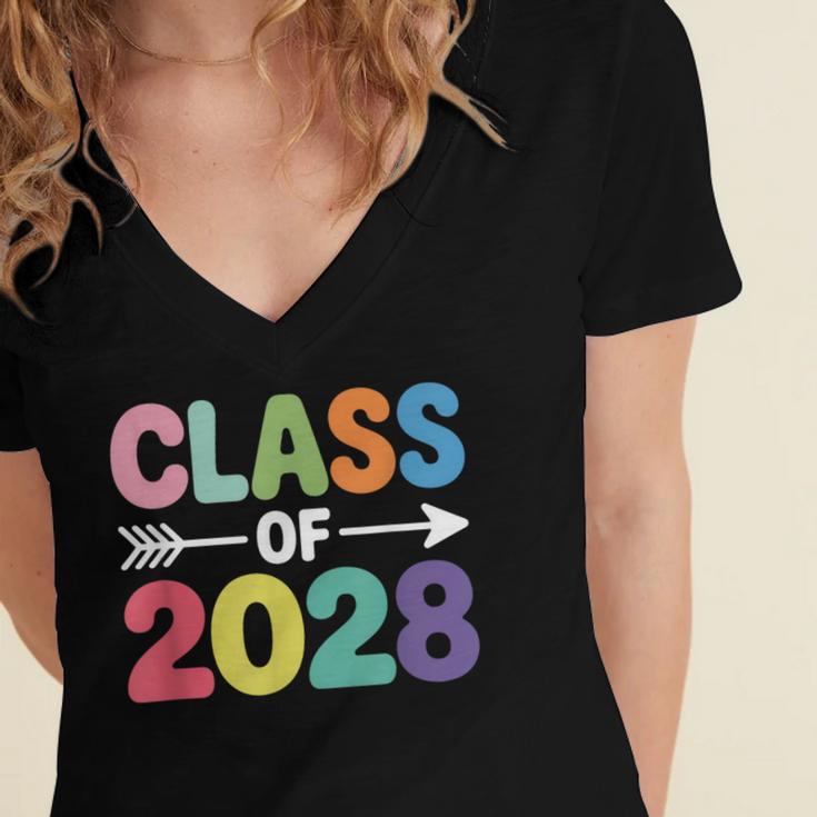 Class Of 2028 Colorful Graduation Women's Jersey Short Sleeve Deep V-Neck Tshirt