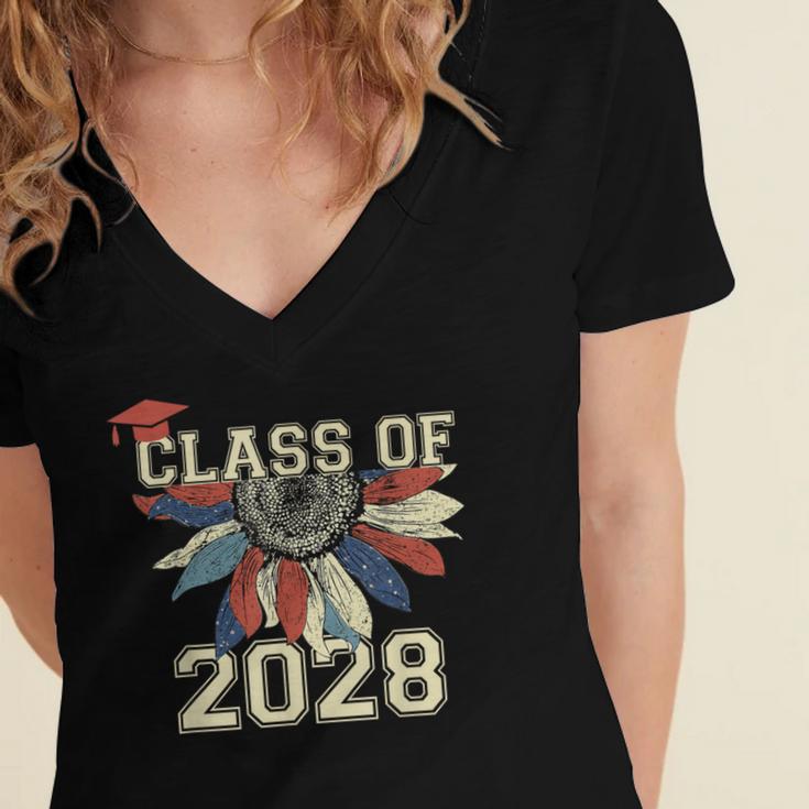 Class Of 2028 High School Graduation Senior 2028 Women's Jersey Short Sleeve Deep V-Neck Tshirt
