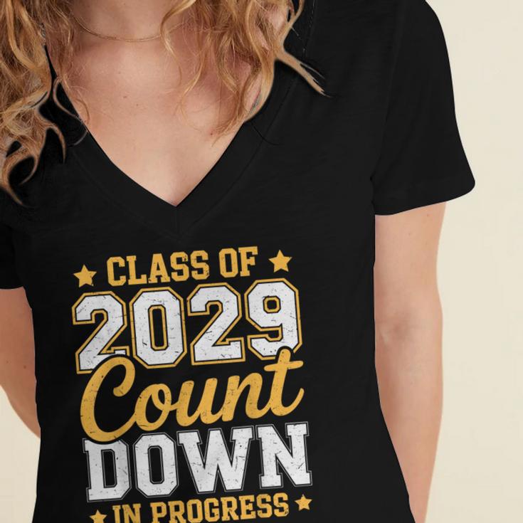 Class Of 2029 Count Down Fun First Day 8th Grade Graduation Women's Jersey Short Sleeve Deep V-Neck Tshirt