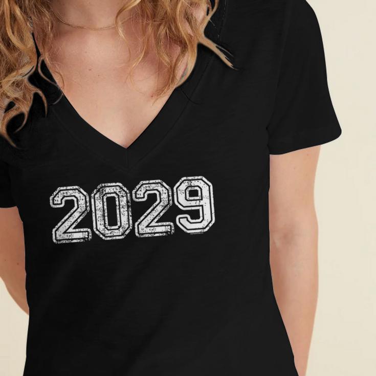 Class Of 2029 Shirt Graduation Vintage Him Her Senior 2029 Women's Jersey Short Sleeve Deep V-Neck Tshirt