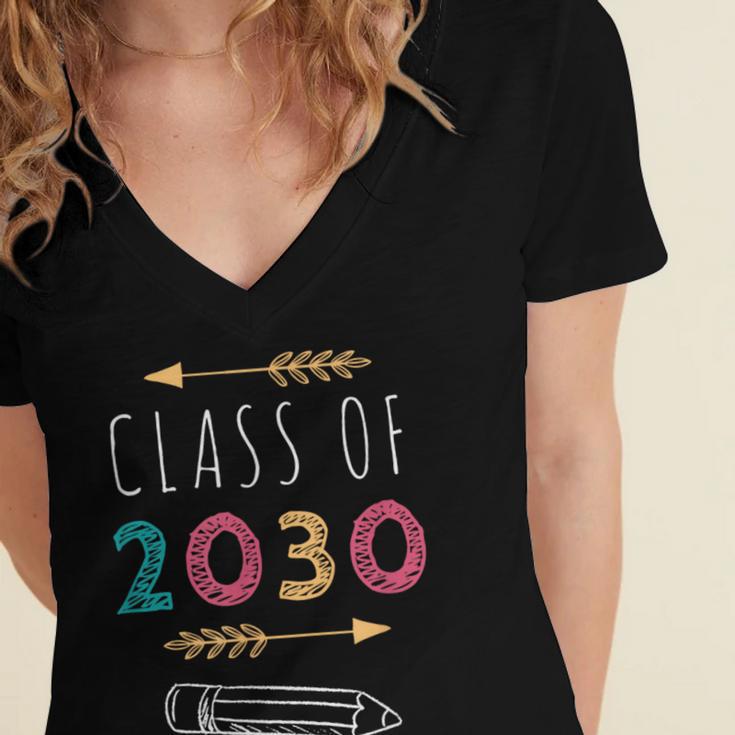 Class Of 2030 Grow With Me 2nd Grade Graduation Women's Jersey Short Sleeve Deep V-Neck Tshirt