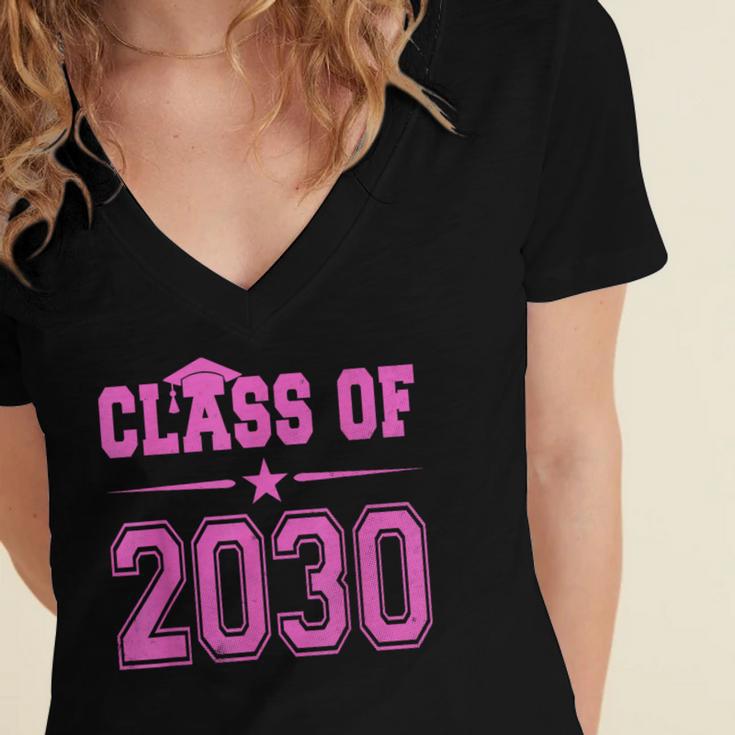 Class Of 2030 Pink Girls Shirt Graduation Women's Jersey Short Sleeve Deep V-Neck Tshirt