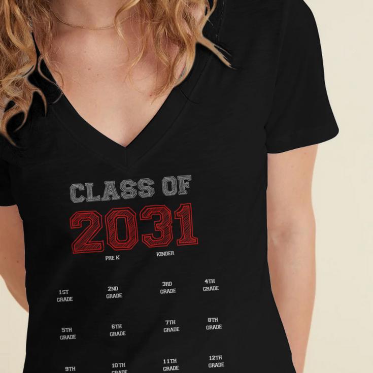 Class Of 2031 Graduation T-Shirt With Space For Hand Prints Women's Jersey Short Sleeve Deep V-Neck Tshirt
