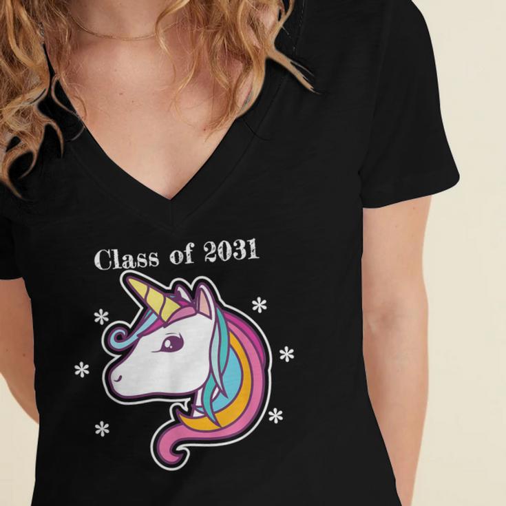 Class Of 2031 Graduation Year UnicornShirt Women's Jersey Short Sleeve Deep V-Neck Tshirt