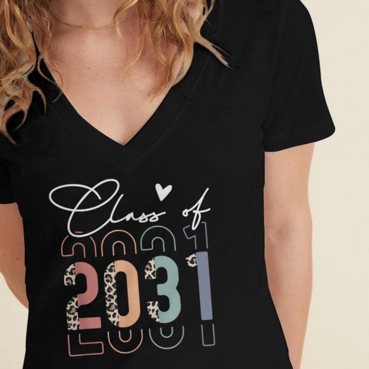 Class Of 2031 School College Retro Graduation Vintage Grad Women's Jersey Short Sleeve Deep V-Neck Tshirt