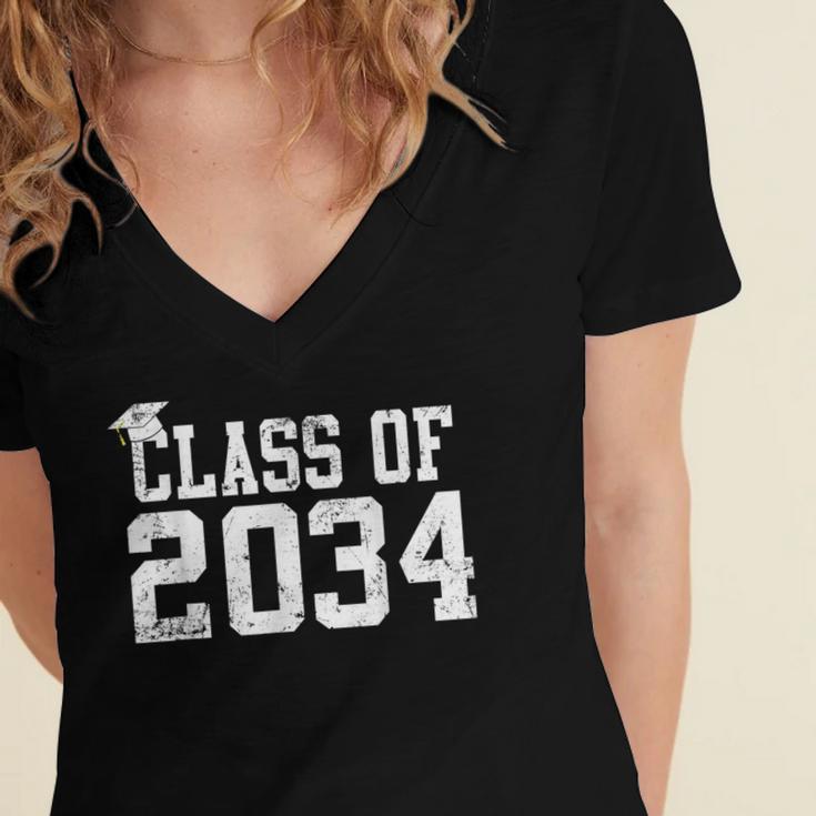 Class Of 2034 Grow With Me First Day Of School Graduation Women's Jersey Short Sleeve Deep V-Neck Tshirt