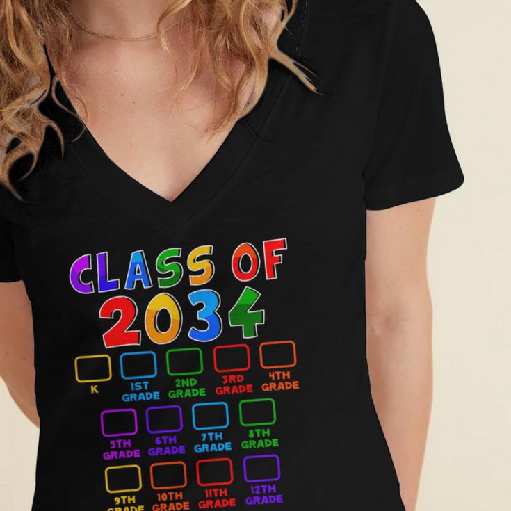 Class Of 2034 Grow With Me Graduation First Day Of School Women's Jersey Short Sleeve Deep V-Neck Tshirt