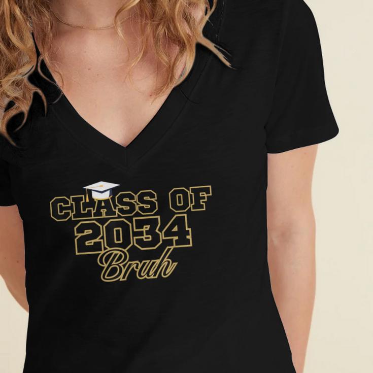 Class Of 2034 Senior 2034 Graduation Bruh Women's Jersey Short Sleeve Deep V-Neck Tshirt