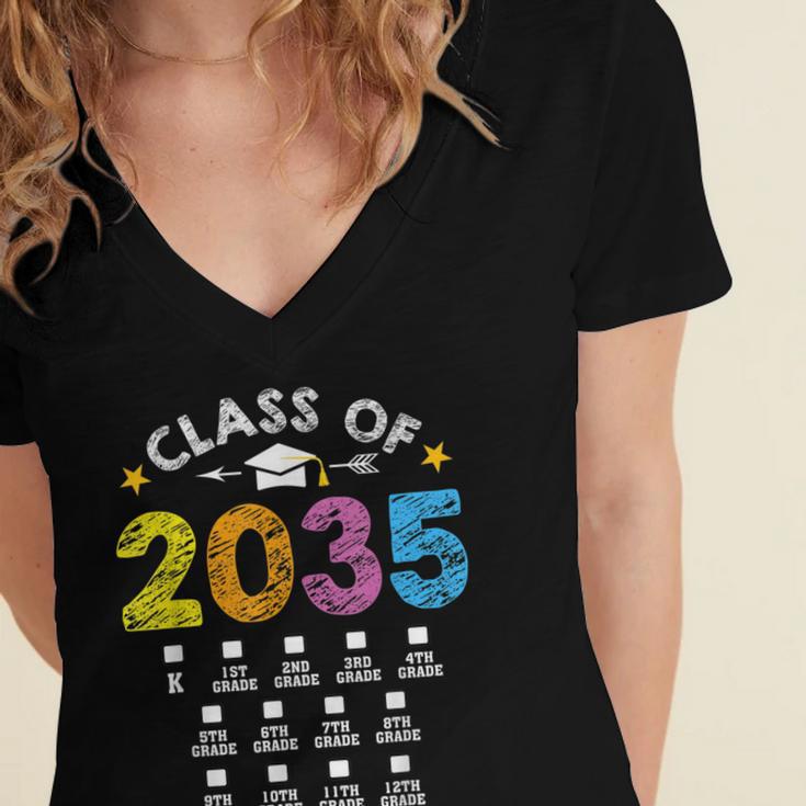 Class Of 2035 Grow With Me Checklist Graduation Women's Jersey Short Sleeve Deep V-Neck Tshirt