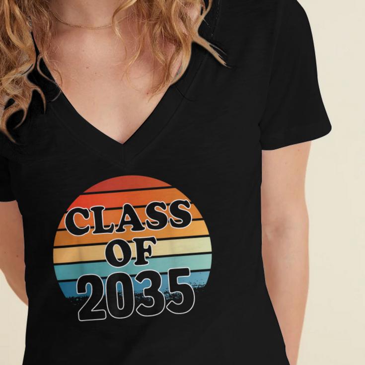 Class Of 2035 Senior Graduate Retro Graduation Women's Jersey Short Sleeve Deep V-Neck Tshirt