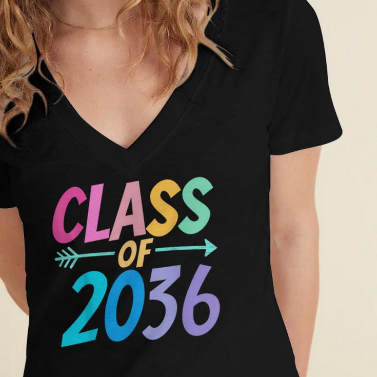 Class Of 2036 First Day Kindergarten Grow With Me Graduation Women's Jersey Short Sleeve Deep V-Neck Tshirt