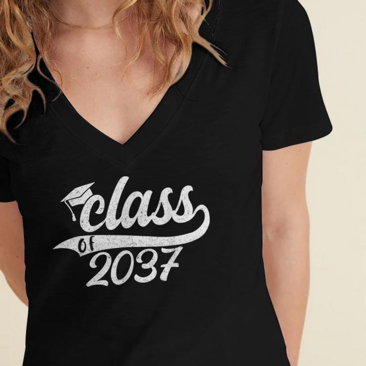 Class Of 2037 First Day Of School Graduation Grow With Me Women's Jersey Short Sleeve Deep V-Neck Tshirt