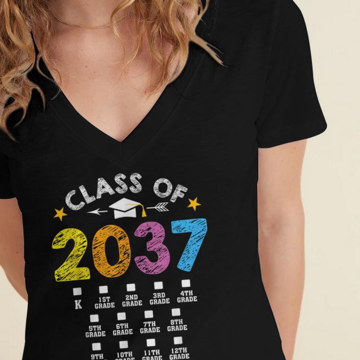 Class Of 2037 Grow With Me Checklist Graduation Women's Jersey Short Sleeve Deep V-Neck Tshirt