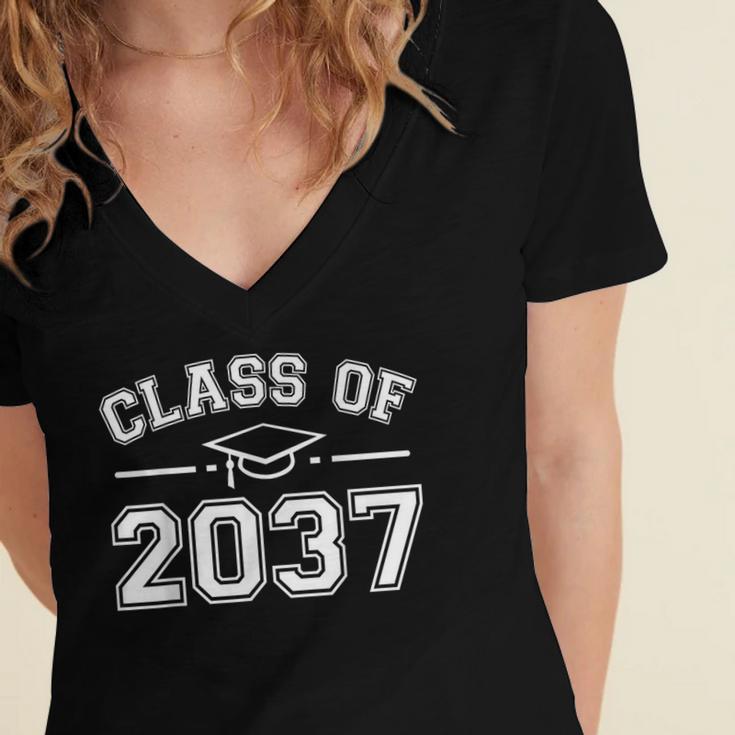 Class Of 2037 Grow With Me Graduation First Day Kindergarten Women's Jersey Short Sleeve Deep V-Neck Tshirt