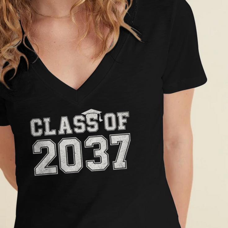 Class Of 2037 Kindergarten To Graduation First Day Of School Women's Jersey Short Sleeve Deep V-Neck Tshirt