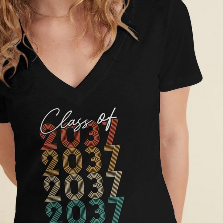 Class Of 2037 Vintage Kindergarten To Graduation Women's Jersey Short Sleeve Deep V-Neck Tshirt