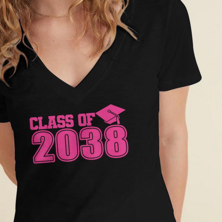 Class Of 2038 Pink Girls Growing Up School Memory Graduation Women's Jersey Short Sleeve Deep V-Neck Tshirt