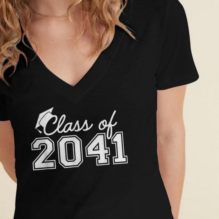 Class Of 2041 Grow With Me Graduation First Day Of School Women's Jersey Short Sleeve Deep V-Neck Tshirt