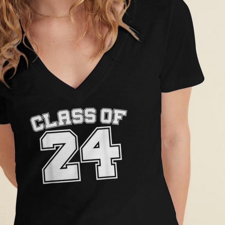 Class Of 24 2024 School Tee Shirt Graduation Class Party Women's Jersey Short Sleeve Deep V-Neck Tshirt