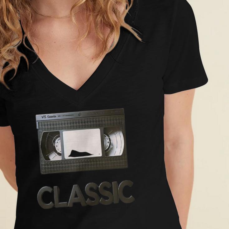 Classic VHS Tape Nostalgia Retro Women's Jersey Short Sleeve Deep V-Neck Tshirt
