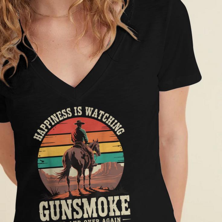 Classic Western Nostalgia Cowboy Sunset Women's Jersey Short Sleeve Deep V-Neck Tshirt