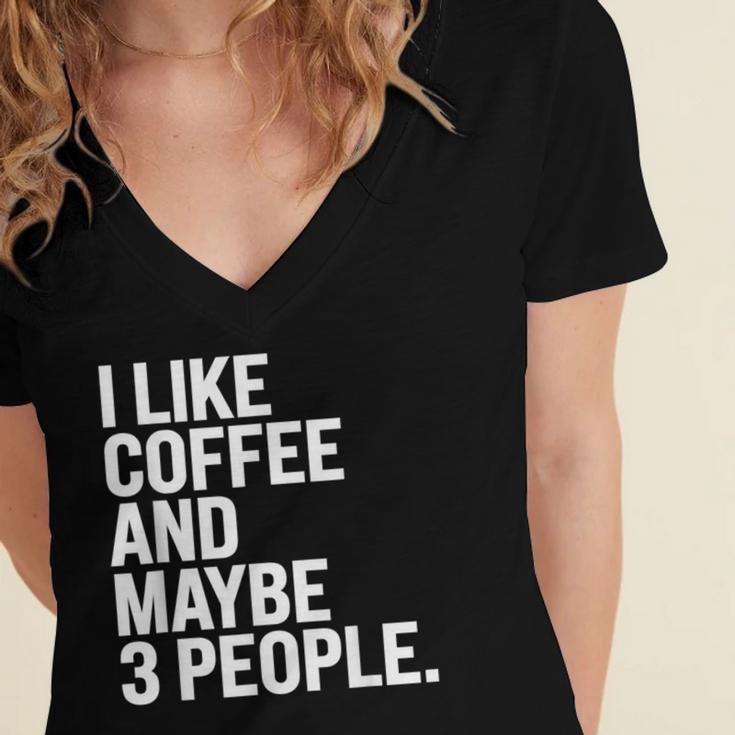 I Like Coffee Introvert Coffee Lovers Sarcastic Humor Women's Jersey Short Sleeve Deep V-Neck Tshirt