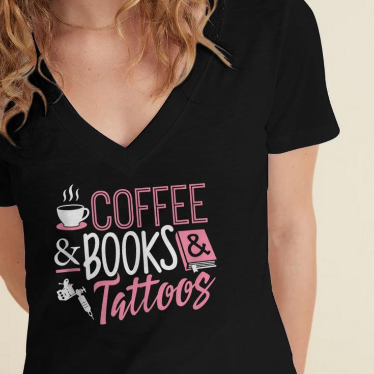 Coffee Lover Shirt Coffee And Books And Tattoos Men Women Women's Jersey Short Sleeve Deep V-Neck Tshirt