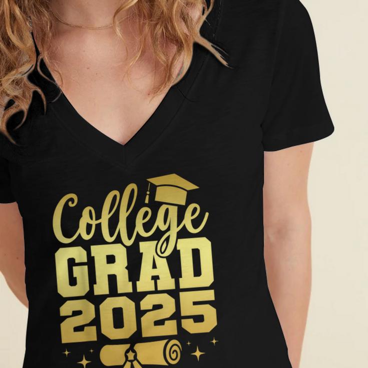 College Grad Class Of 2025 Senior Graduate Graduation Women's Jersey Short Sleeve Deep V-Neck Tshirt