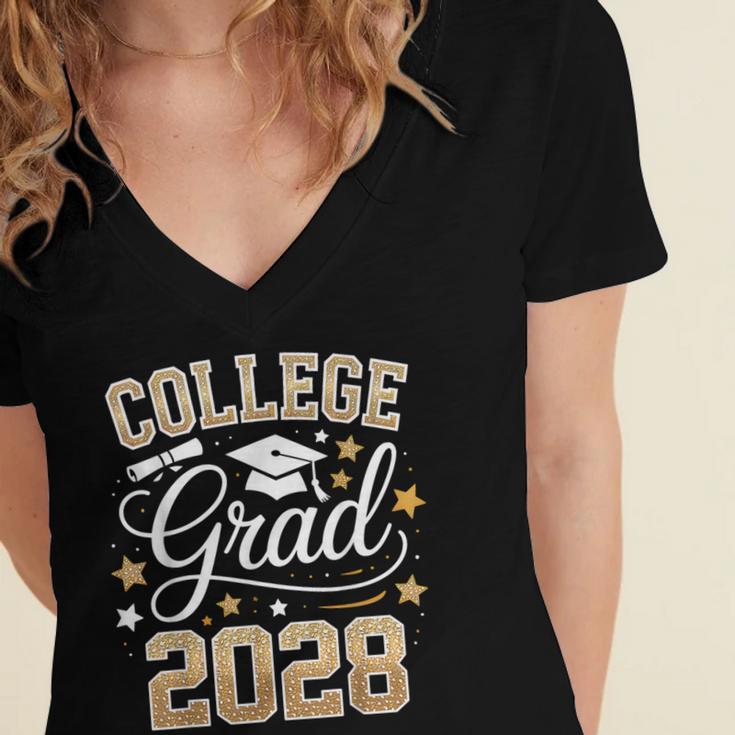 College Grad Class Of 2028 Senior Graduate Graduation 2028 Women's Jersey Short Sleeve Deep V-Neck Tshirt