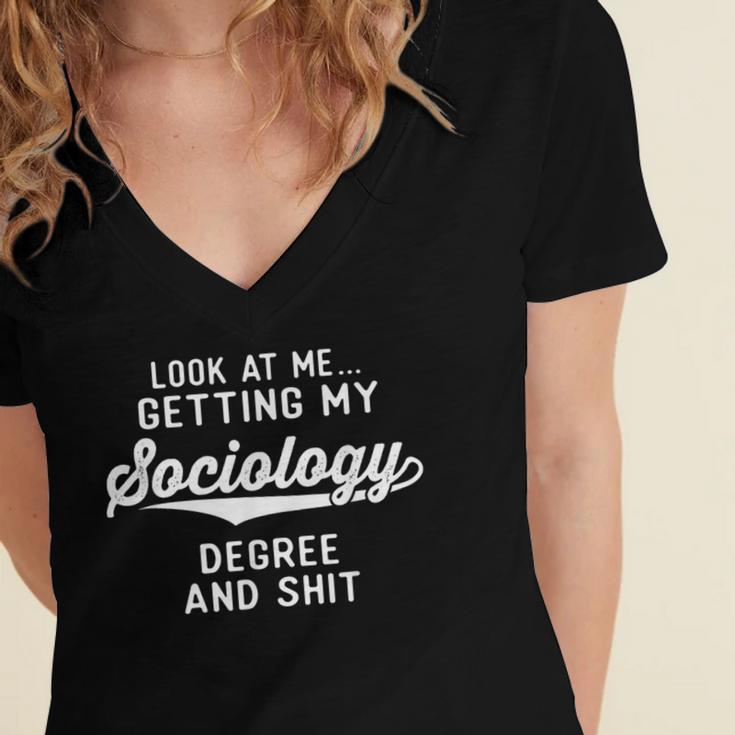 College Graduation For Him Her Getting Sociology Degree Women's Jersey Short Sleeve Deep V-Neck Tshirt