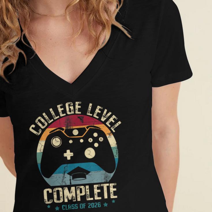 College Level Complete Class Of 2026 Gamer Graduation Grad Women's Jersey Short Sleeve Deep V-Neck Tshirt