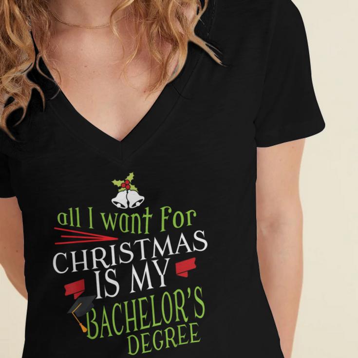 College Student Christmas Bachelors Degree Graduation Women's Jersey Short Sleeve Deep V-Neck Tshirt