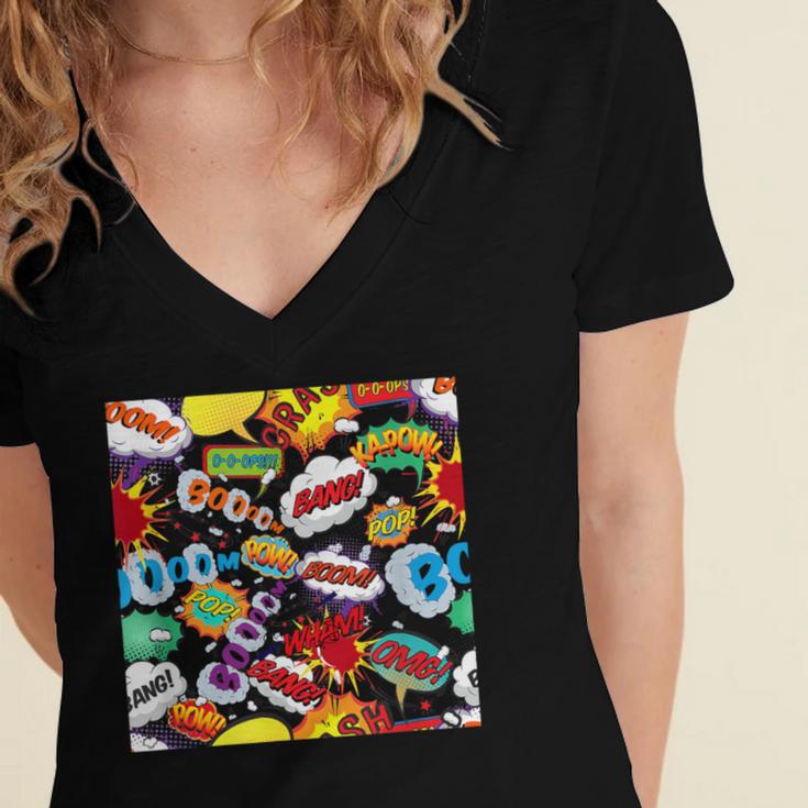 Comic Book Pop Art Modern Fun Women's Jersey Short Sleeve Deep V-Neck Tshirt