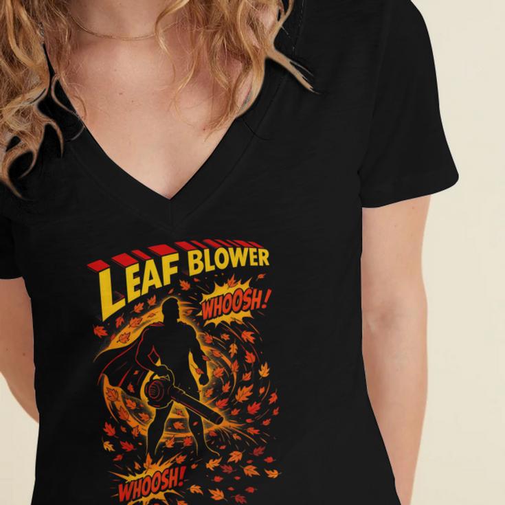 Comic Book Superhero Fall Season Leaf Blower Women's Jersey Short Sleeve Deep V-Neck Tshirt