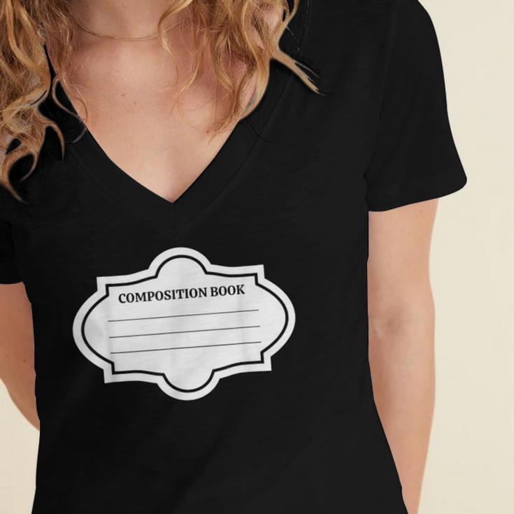 Composition Book Notebook Teacher's Halloween Group Costume Women's Jersey Short Sleeve Deep V-Neck Tshirt
