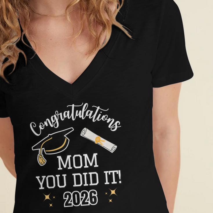 Congratulations Mom You Did It Mom Graduation 2026 Women's Jersey Short Sleeve Deep V-Neck Tshirt