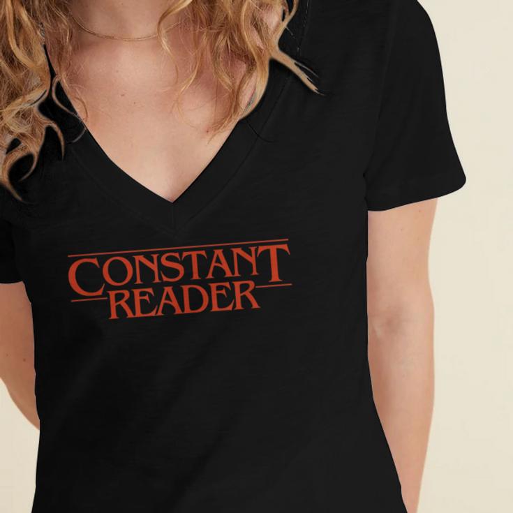 Constant Reader Fan Of Horror Suspense Books Bibliophile Women's Jersey Short Sleeve Deep V-Neck Tshirt