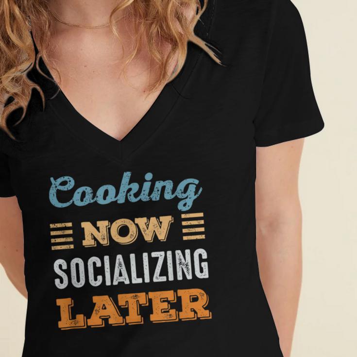 Cooking Now Minimal Socializing Introvert Vintage Women's Jersey Short Sleeve Deep V-Neck Tshirt Cooking Now Minimal Socializing Introvert Vintage Women's Jersey Short Sleeve Deep V-Neck Tshirt