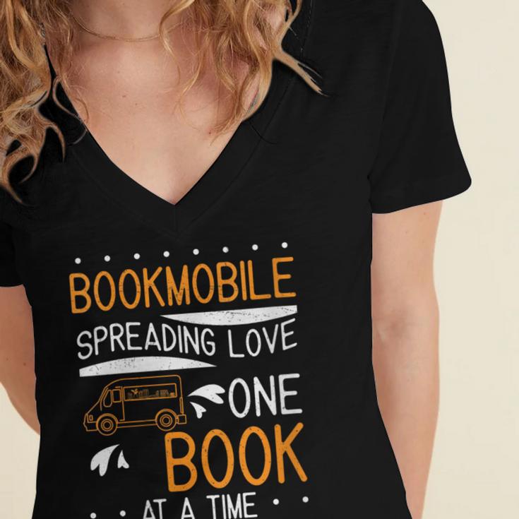 Cool Bookmobile Librarian Spreading Love One Book At A Time Women's Jersey Short Sleeve Deep V-Neck Tshirt