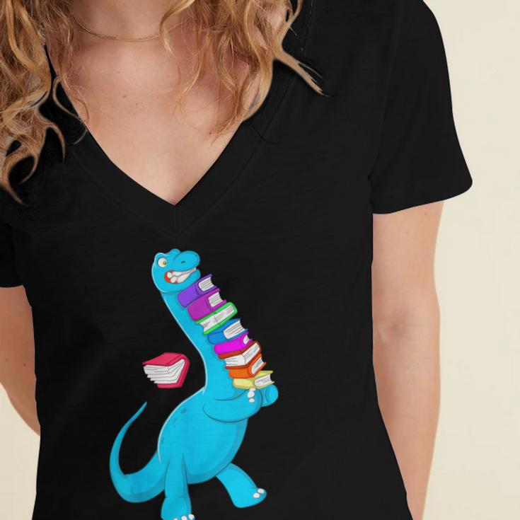 Cool Dinosaur Books Art For Men Women Libarian Book Lover Women's Jersey Short Sleeve Deep V-Neck Tshirt Cool Dinosaur Books Art For Men Women Libarian Book Lover Women's Jersey Short Sleeve Deep V-Neck Tshirt